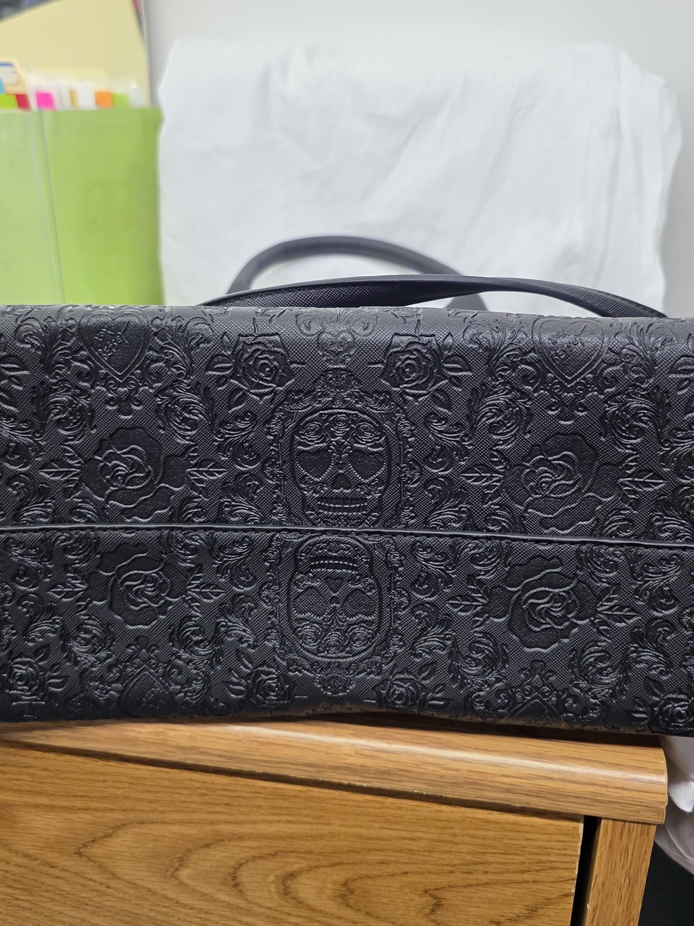 Betsey Johnson Black Embossed Tote with Chain-Accent Handles - Picture 3 of 8